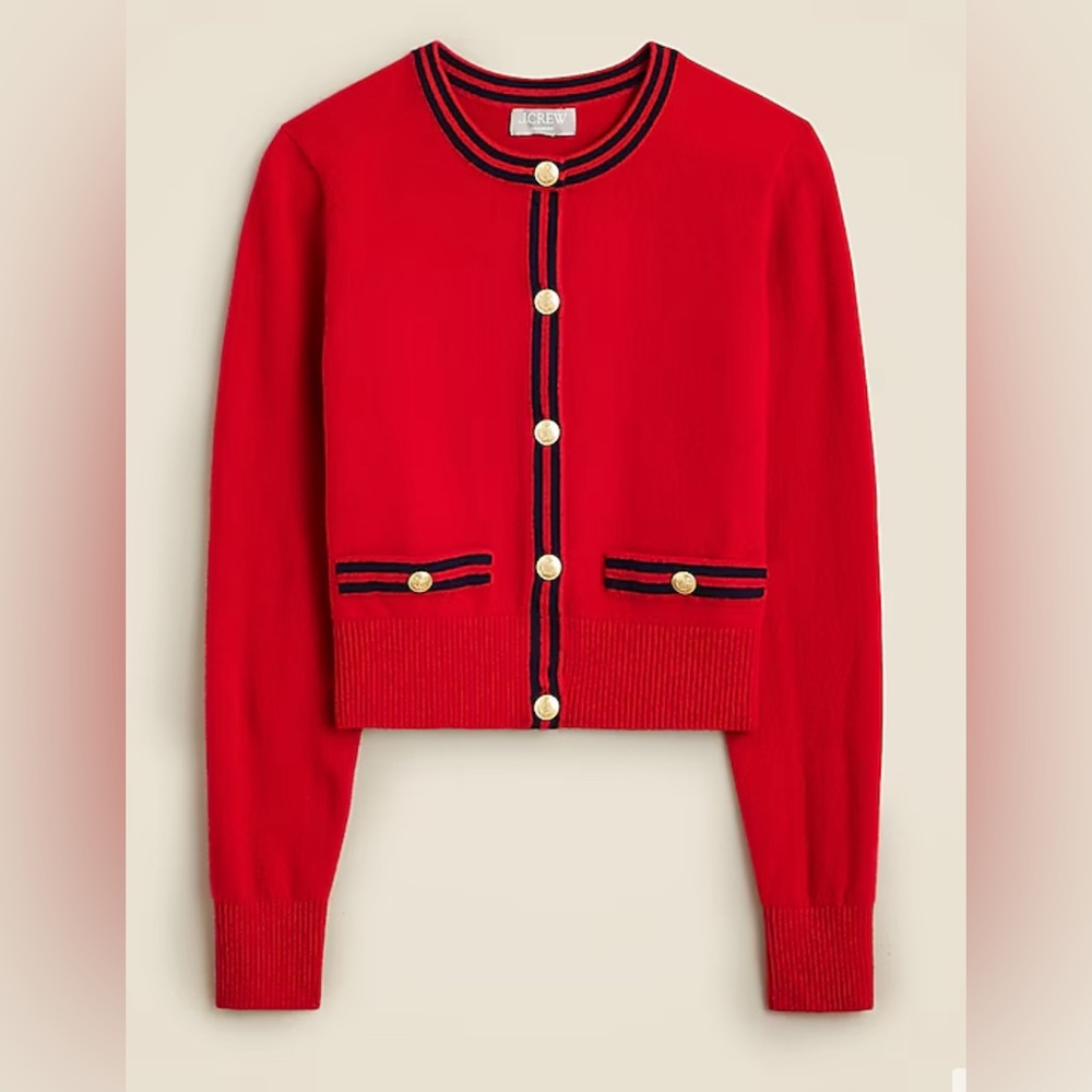 NWOT JCrew Cashmere sweater lady jacket with contrast trim